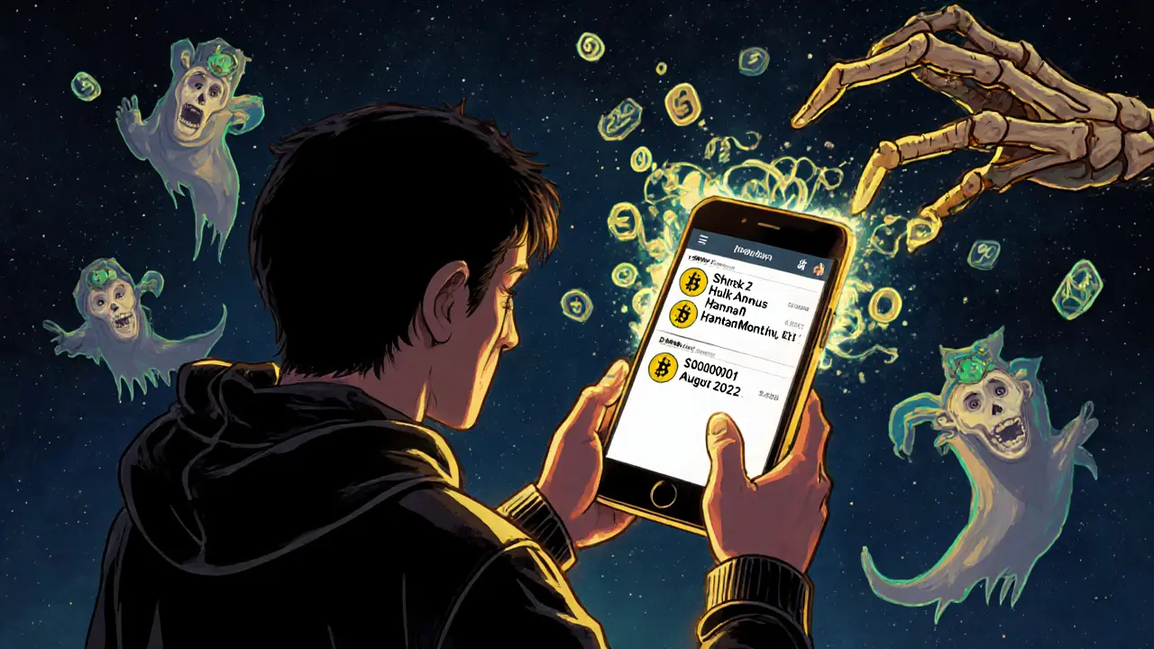 A confused investor surrounded by ghostly fake price numbers and a vanishing liquidity pool.