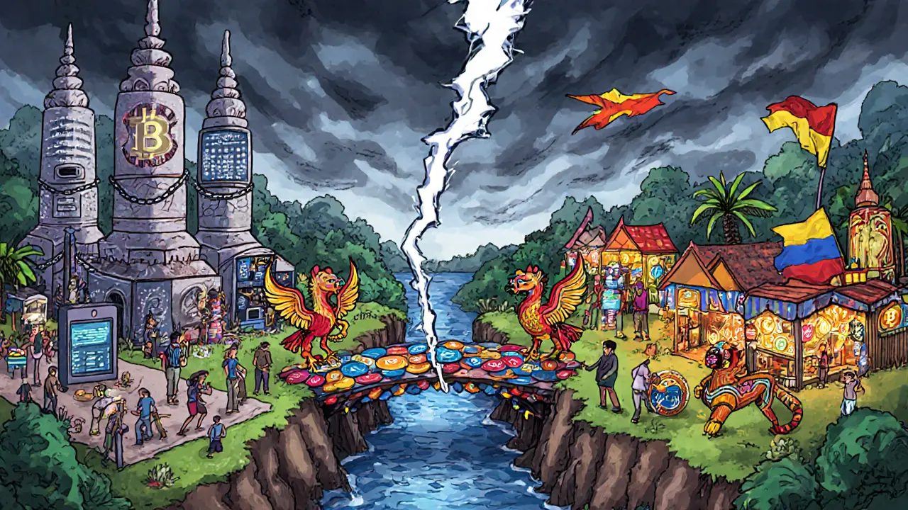 A divided Myanmar with authoritarian digital control on one side and underground crypto resistance on the other.