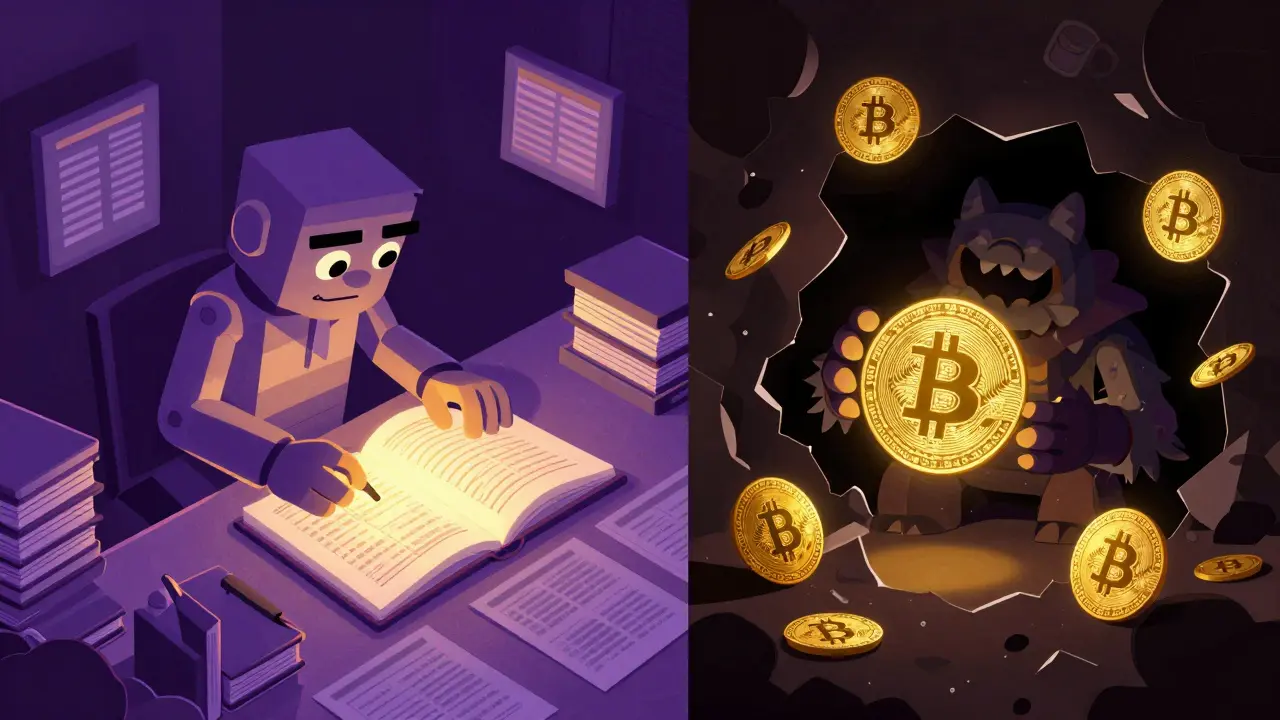 Symmetrical Alebrije art showing the contrast between organized blockchain data and chaotic cryptocurrency.