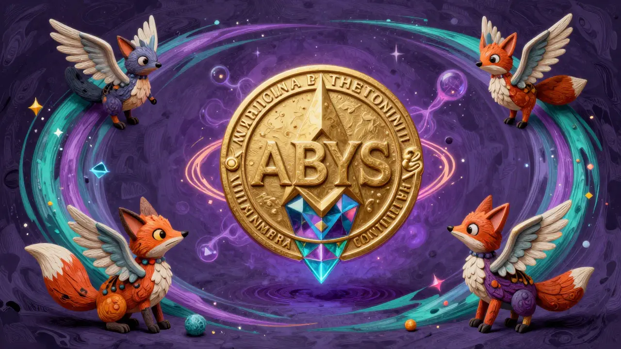 Alebrije art showing ABYS token with whimsical creatures representing game utility