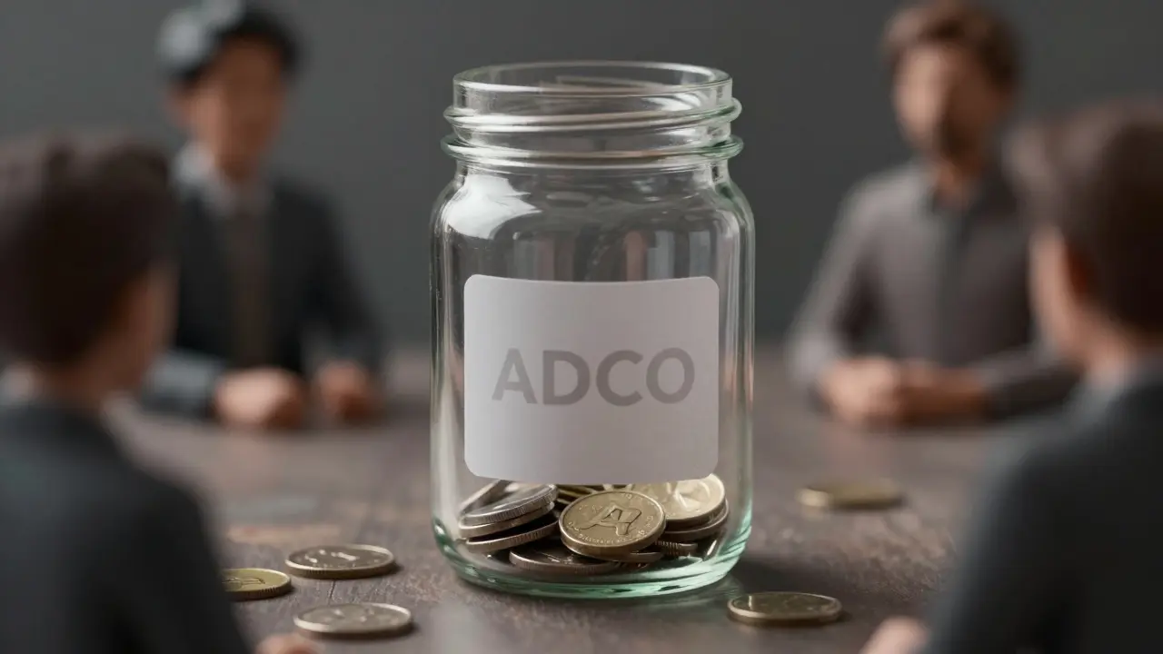 Translucent jar with few coins and shadowy figures symbolizing low liquidity and anonymity.