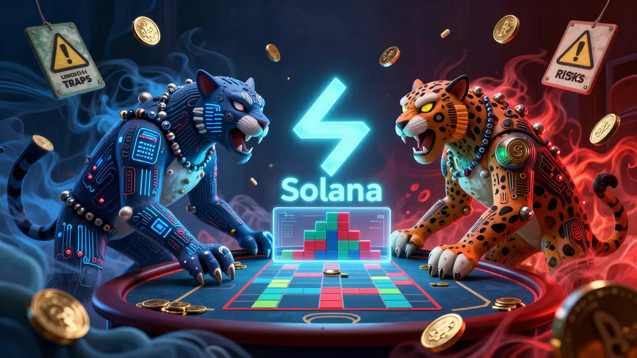 Fantastical creatures betting on Tetris in vibrant Alebrije art
