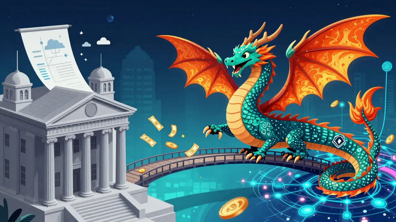 Chainlink dragon bridging banks and blockchain data