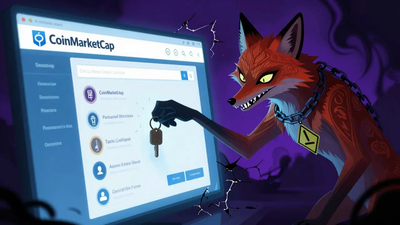 Mischievous Alebrije fox stealing a wallet key near a fake crypto portal