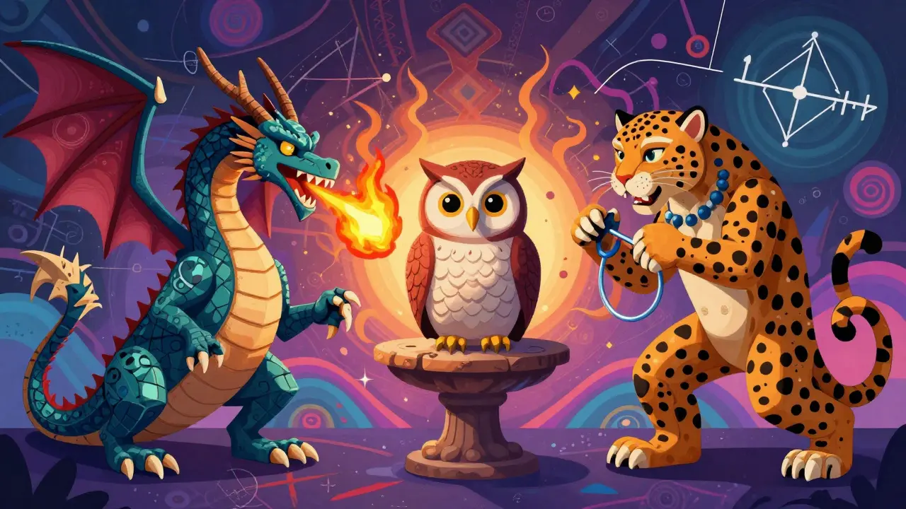 Mythical Alebrije creatures representing different AMM risks and stability