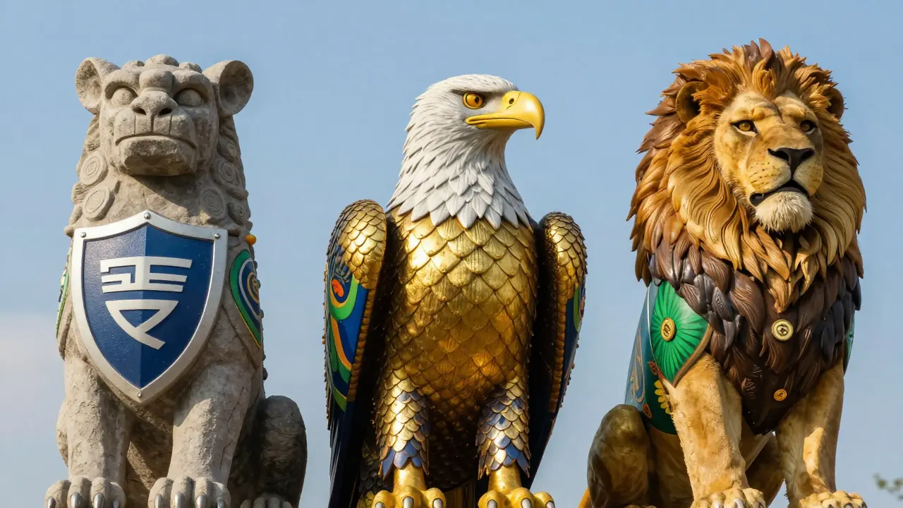 Three colorful Alebrije guardians symbolizing safe and regulated crypto exchanges