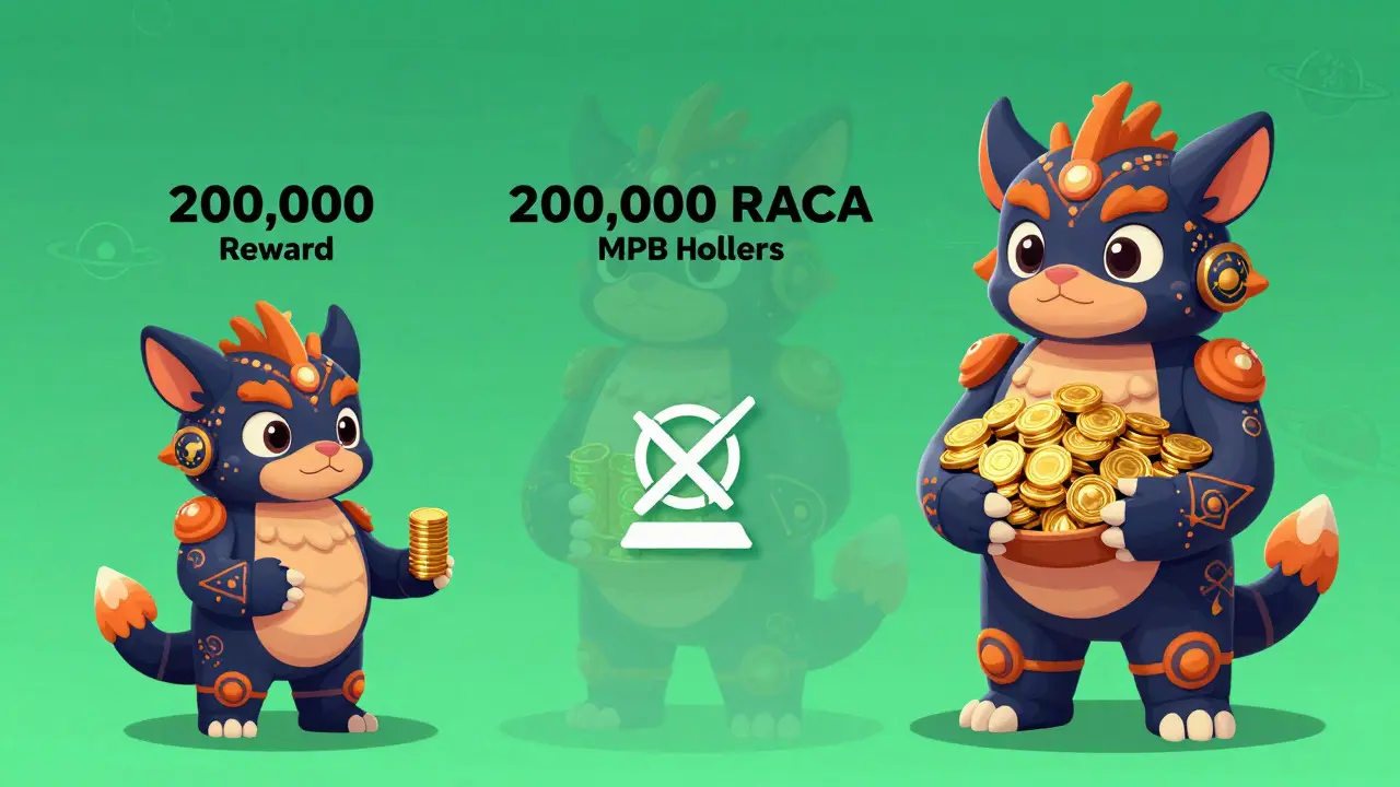 Illustration comparing two alebrije figures holding different amounts of tokens, representing NFT reward tiers.