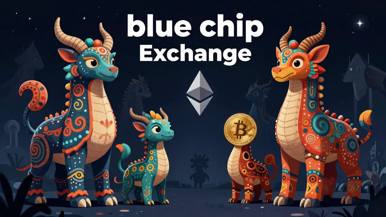 Large mythical crypto creatures vs tiny shadows, illustrating limited coin selection on Fastex.