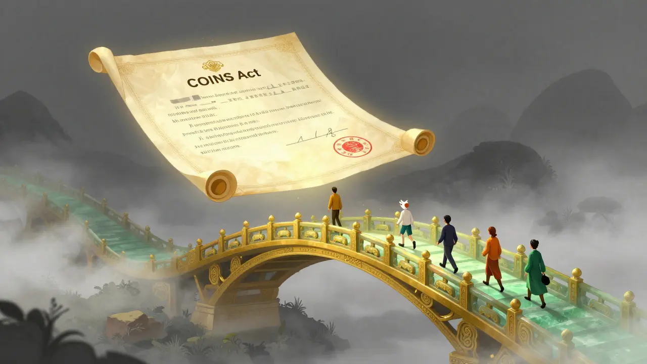 Spirit animals crossing a new bridge representing the COINS Act