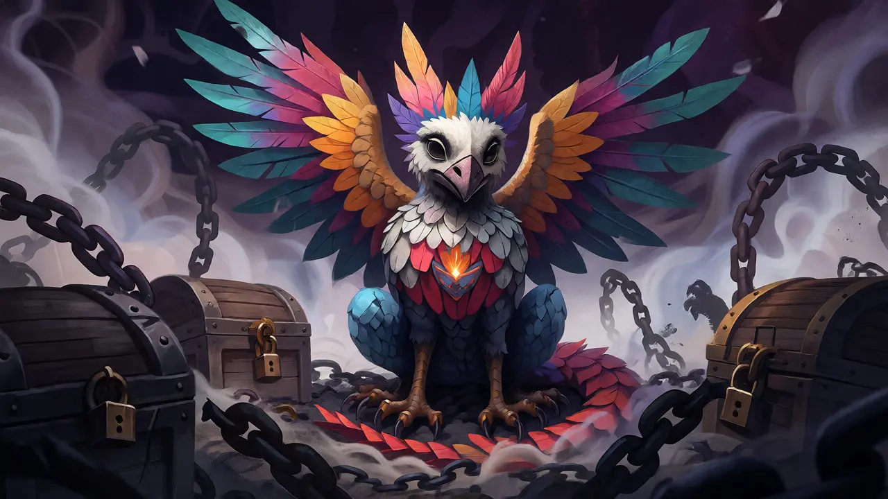 Faded alebrije amidst broken chains representing market struggles