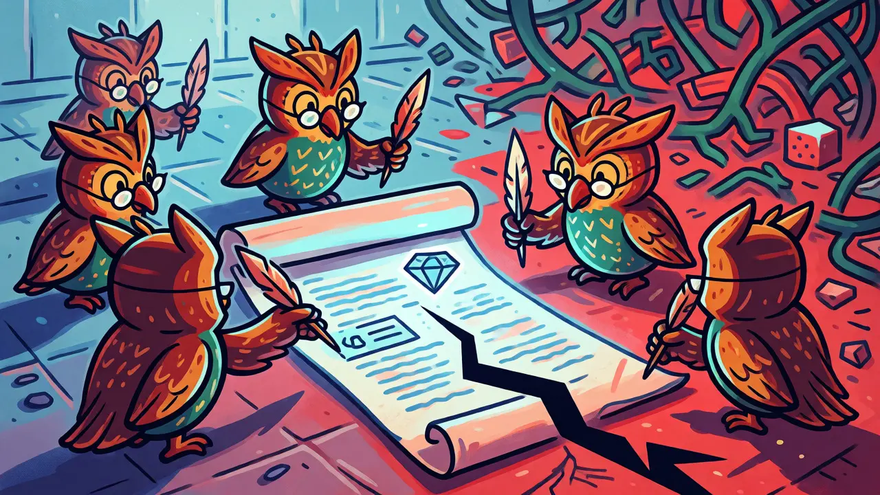 Validator owls verifying transactions in an Alebrije-inspired digital landscape.